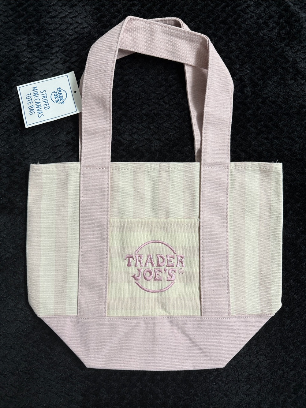 Trader Joe's Pink Striped Mini Canvas Tote Bag